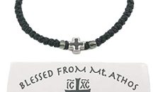 Blessed Greek Christian Orthodox Handmade Prayer Rope from Mt. Athos (Komboskoini Chotki) Thin Black with Black Metalic Cross Blessed Greek Christian Orthodox Handmade Prayer Rope from Mt. Athos (Komboskoini Chotki) Thin Black with Black Metalic Cross