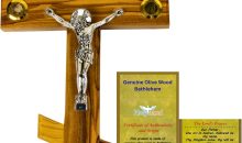 Holy Land Market Olive Wood Eastern Orthodox Cross – Hand Carved Brown Wooden Crucifix with Holy Land Samples, 10 in