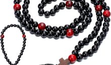 Misdary 2 Pcs Christian Orthodox Prayer Rope Oak Wooden Chotki Cross Blessing Prayer Beads 30 100 Knots with Red Bead Cross Charm Tassel Pray Black for Religious Catholic Gift for Men Women