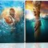 2 Pcs Framed Jesus wall art The Hand of God Jesus Reaching Into Water Christ Religion Canvas Wall Decor Blue Ocean Bible Pictures Posters Prints Paintings for Living Room Bedroom Church Decorations