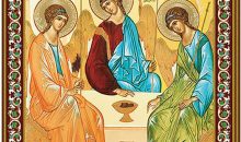 Needzo Gold Foil Orthodox Holy Trinity Icon, Rublev Style With Stand and Wall Hanging 4 3/4 Inch