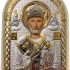 Silver Canvas Saint Nicholas Byzantine Orthodox Icon, 925 Sterling Silver Christian Icon, Greek Handmade Small Wall Icon, White, 5 x 3 in (PL-3/003G/B)