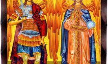 Threehoney Greek Christian Orthodox Icon for Wall Archangels Michael and Gabriel Image Hanging Painting 6.3 x 4.7 in Handmade Solid Wood Decorative Painting for Home and Church Decoration