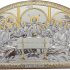 Silver Canvas Last Supper Byzantine Icon, 925 Sterling Silver Orthodox Christian Greek Handmade Wall Decor, Gilded Design, 7 x 5 in (AC-1/019G/K)