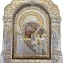Silver Canvas Virgin Mary of Kazan Byzantine Icon, 925 Sterling Silver Orthodox Christian Icon with Glass, Greek Handmade, 13″ L x 10″ W, Red Back (AS-6/002/G/K)