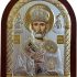 Saint Nicholas Byzantine Orthodox Icon, 925 Sterling Silver Christian Icon, Greek Handmade Wall Decor, Red Arch Frame, 11 x 8 in (A-6/003G/K)