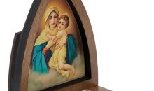 Intercession Wooden Chapel Shrine with Madonna and Child Image, Rosary Holder