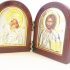 Orthodox Christian Diptych Icon Set, Virgin Mary and Jesus Christ, Silver and Gold Tone, Wood Frame, Religious Home Decor