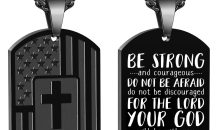 Zocomi Dog Tag Cross Necklace for Men Boys, 24 Inches American Flag Bible Verse Pendant Chain Christian Religious First Communion/Confirmation Jewelry Gifts
