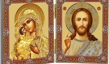 Needzo Catholic Orthodox Christian Madonna and Child Icon Virgin Mary Christ Jesus in Gold Diptych, For Traveling or Home Display 3 1/4 Inch Tall