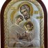 Holy Family Byzantine Orthodox Icon, 925 Sterling Silver Christian Icon, Greek Handmade Wall Decor, Red, 5.5 x 4 in (A-3/005/GK)