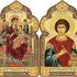 Needzo Russian Healer St Saint Panteleimon Wooden Orthodox Icon and Virgin Mary Queen of All Refuge of Sick and Cancer Suffers Diptych, 7 1/2 Inch, Dome Shape, Gold Foil
