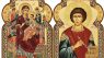 Needzo Russian Healer St Saint Panteleimon Wooden Orthodox Icon and Virgin Mary Queen of All Refuge of Sick and Cancer Suffers Diptych, 7 1/2 Inch, Dome Shape, Gold Foil