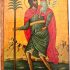 Handmade Greek Orthodox Icon of Saint Christopher (Christoforos) – Wooden Byzantine Religious Icon – 3.5×2.8 in (9×7 cm) – Handcrafted Christian Wall Art – Traditional Greek Devotional Gift / A0