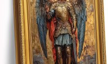 Gold framed Wall Art Archangel Michael Icon Canvas Wall Painting Christian Catholic Pictures Print Spiritual Home Decor, Religious Gift for Baptism Prayer Room Living Room Bedroom Church 12×16 in