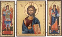 Orthodox Triptych Icon – Folding Wooden Byzantine Icon – Christian Religious Home Decor & Gift (Christ Blessing – Iviron Monastery)