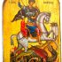 Iconsgr Wooden Greek Christian Orthodox Wood Icon of Saint George Riding His Horse and Slaying the Beast / MP2