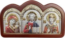 (AP-6/ GM) Savior, Kazan, Nicholas Arch Triptych Byzantine, 925° Sterling Silver Orthodox Christian Icon/Greek Handmade (Red, 5 x 2 1/2) (Color) (AP-6/ GM) Savior, Kazan, Nicholas Arch Triptych Byzantine, 925° Sterling Silver Orthodox Christian Icon/Greek Handmade (Red, 5 x 2 1/2) (Color)