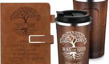 Pickmesh 3 Pcs Christian Men Gift Journal Mug Pen, Man of God, Brown