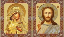 Needzo Christ the Teacher and Virgin Mary Madonna and Child, Orthodox Catholic Christian Icon Diptych 8 inch tall, Feodorovskaya Mother of God