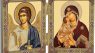 Needzo Virgin Mary Icon Our Lady of Don, Madonna and Child and Guardian Angel, Orthodox Catholic Christian Icon Diptych, 5 Inch Wide, Religious Gift
