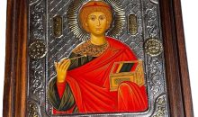 Saint Panteleimon Icon Silver Coated Cover Orthodox Wall Art Wood
