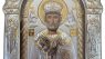 Silver Canvas Saint Nicholas Byzantine Orthodox Icon, 925 Sterling Silver Christian Icon with Glass Cover, Greek Handmade Wall Icon, 10