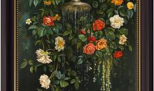 PDSBFZSUHGS DarkBrown Frame Bathroom Green Floral Canvas Wall Art,9 x 11 In