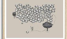 KISSFOX Jesus Leaves the 99 Sheep OAK Wood Framed Wall Art Christian Inspirational Canvas Art Prints Modern Lost Sheep Pictures Wall Decor Sketch Faith Art Paintings Posters For Bedroom Living Room