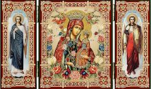 Needzo Virgin Mary Icon Triptych, Madonna and Child Crowned With Archangels Saint Michael and Saint Gabriel, Religious Gift, 3 1/4 Inch